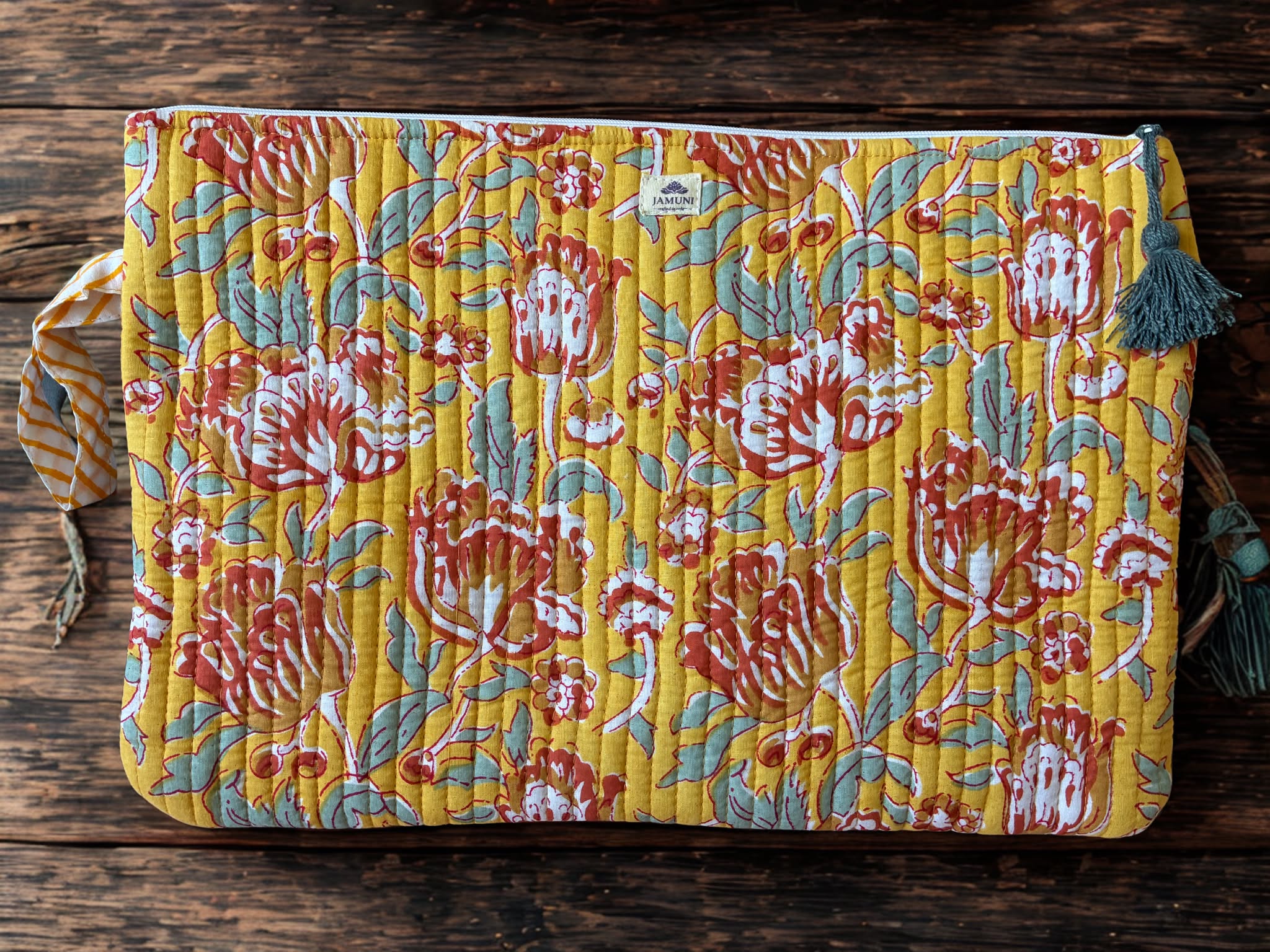 Golden Bloom Quilted Cotton Laptop Sleeve