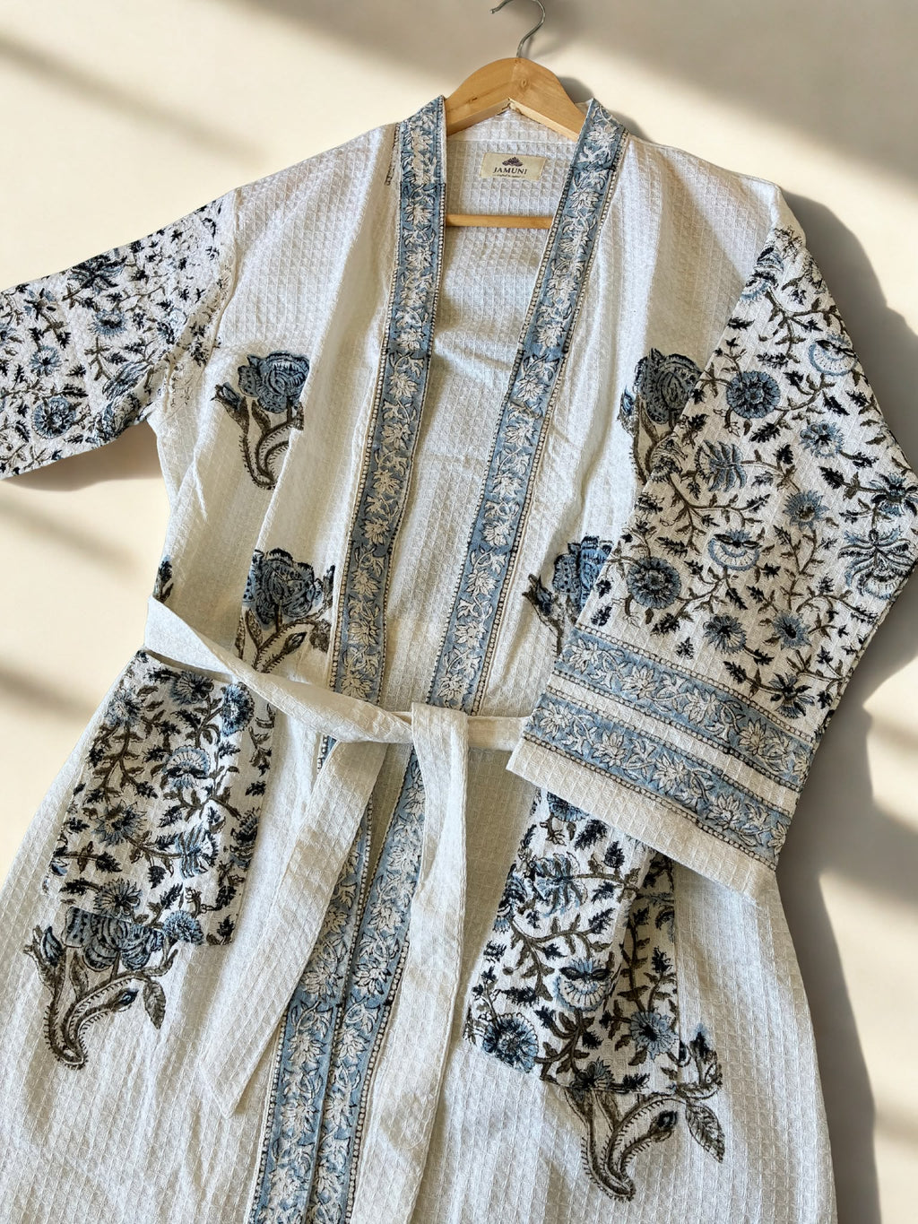 Blue Blossom Cotton Bathrobe - detail close-up