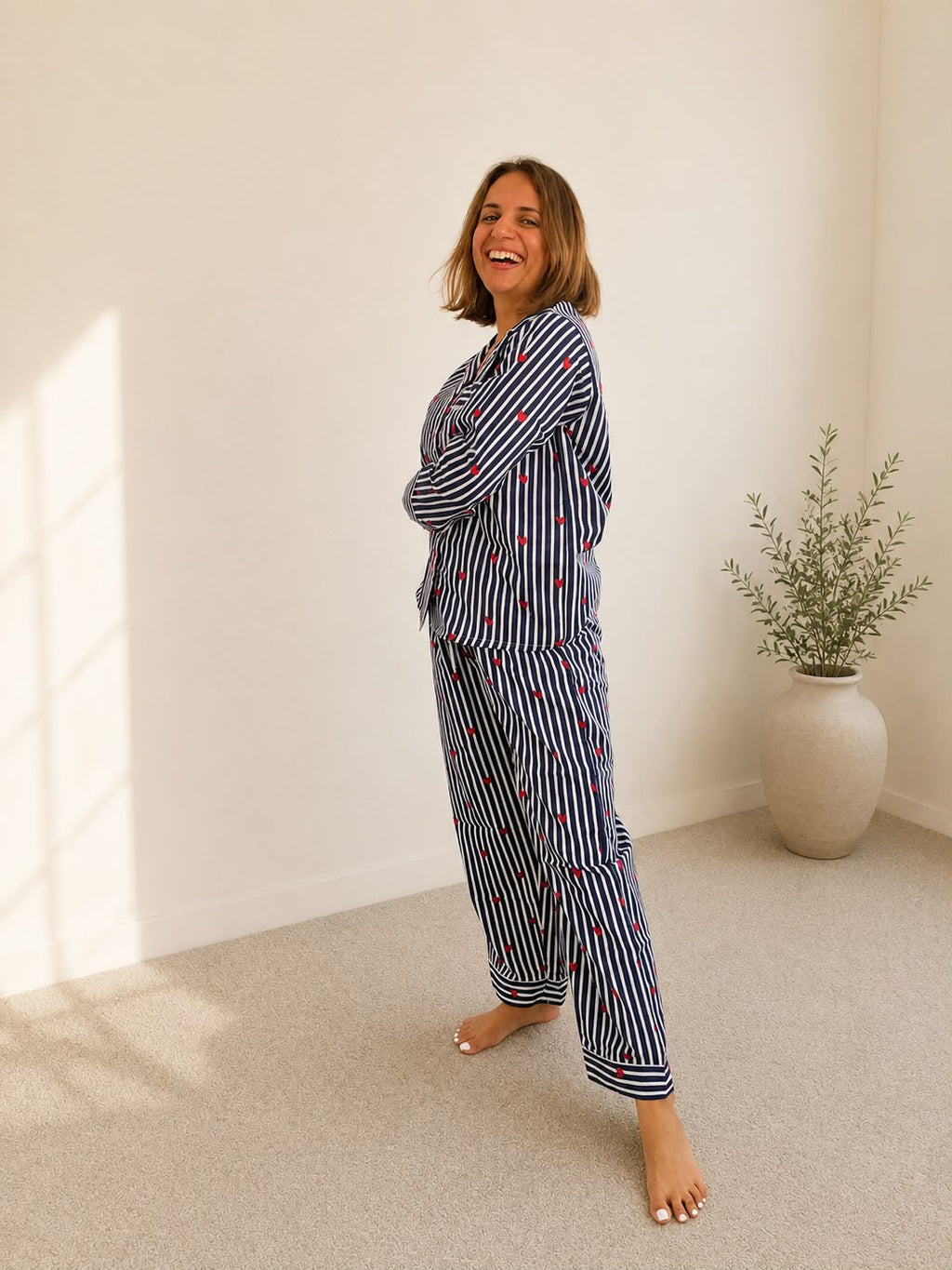 Midnight Hearts Cotton PJ Set - flat lay close-up