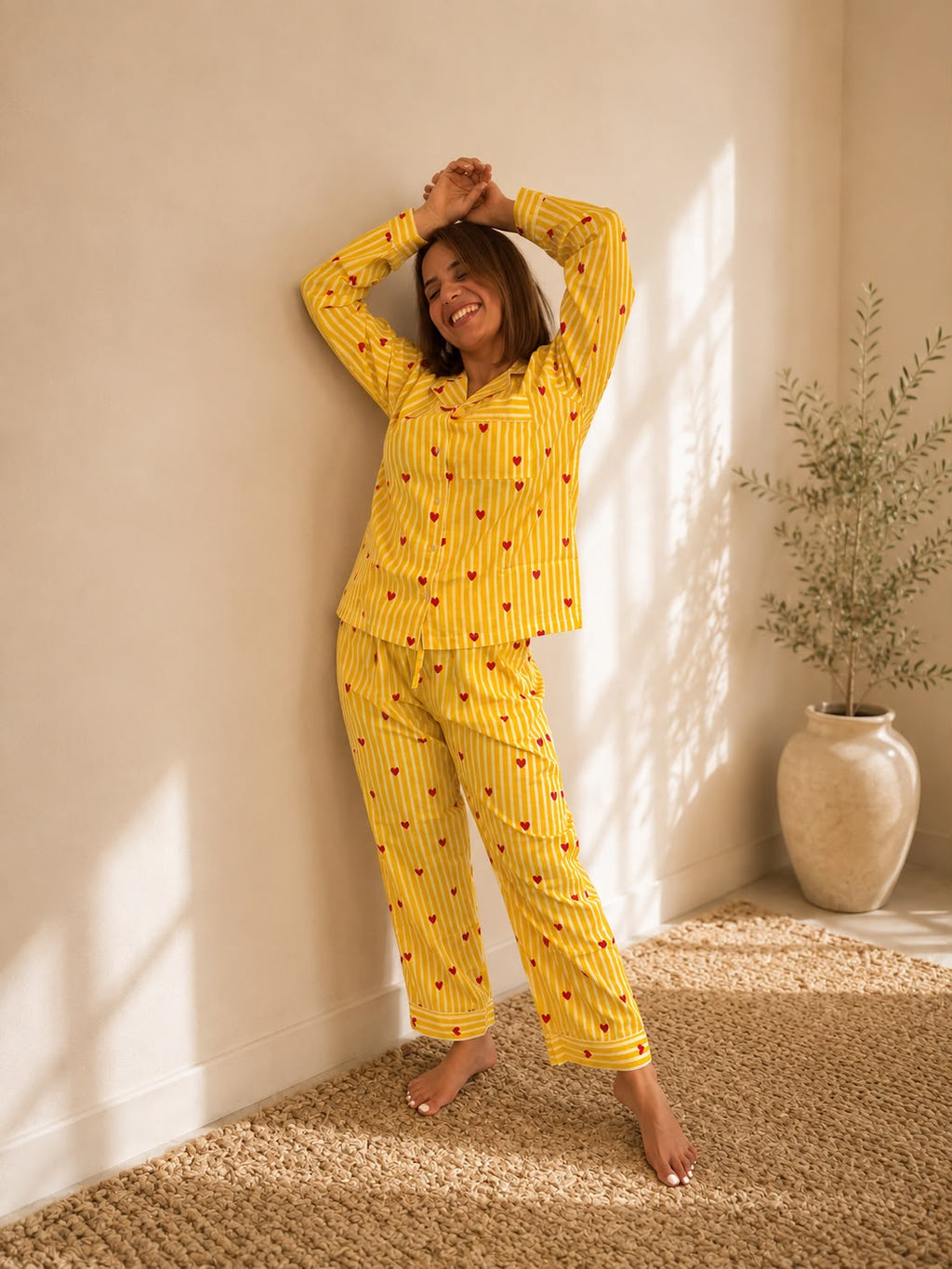 Sunshine Hearts Cotton PJ Set - model wearing full length