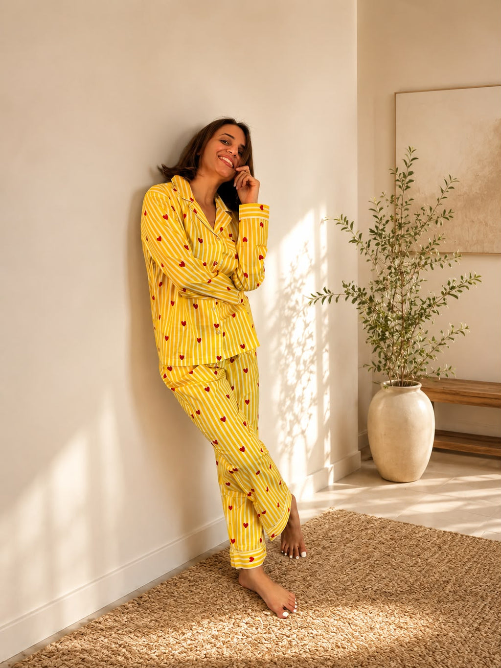 Sunshine Hearts Cotton PJ Set - model wearing front view