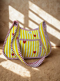 Heart Stripe Quilted Cotton Shoulder Bag - front view on surface