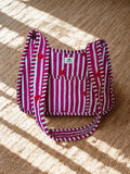 Pink Heart Quilted Cotton Shoulder Bag - flat lay top view on textured surface