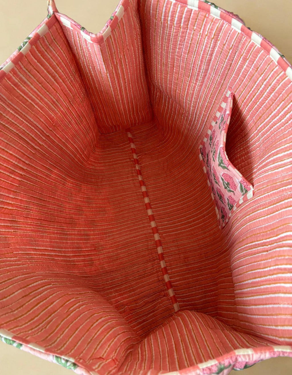 Blush Blossom Quilted Cotton Zipper Tote Bag