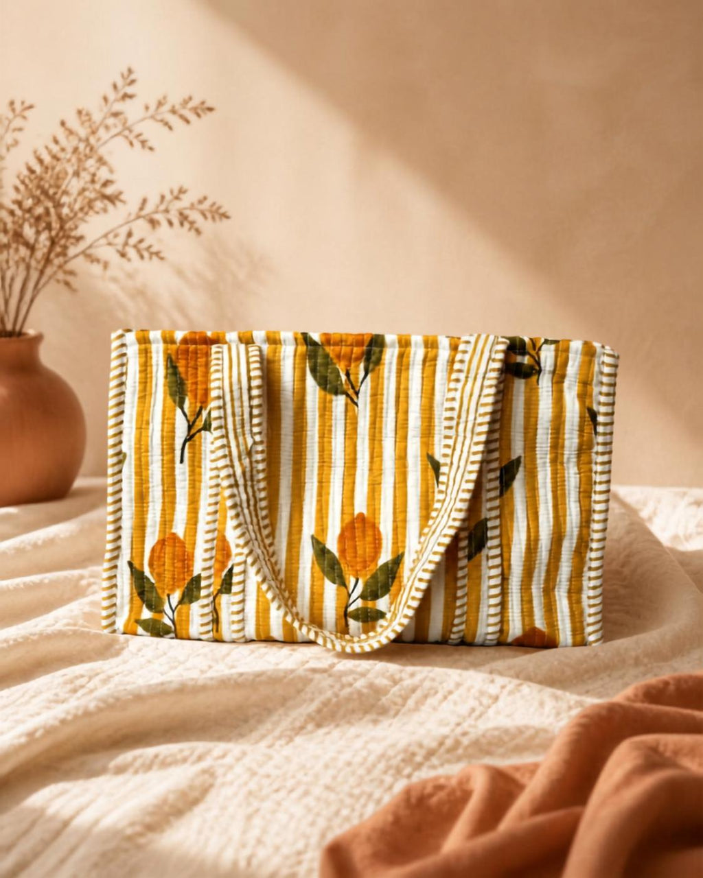 Citrus Bloom Quilted Cotton Tote Bag