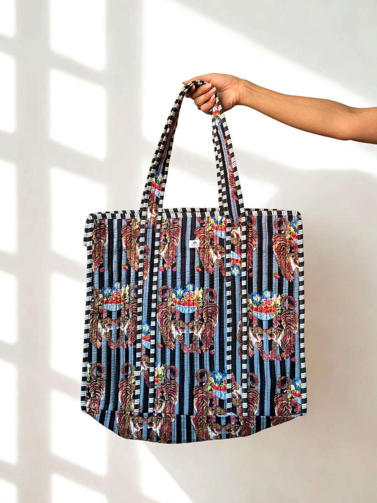 Royal Tiger Quilted Cotton Tote Bag