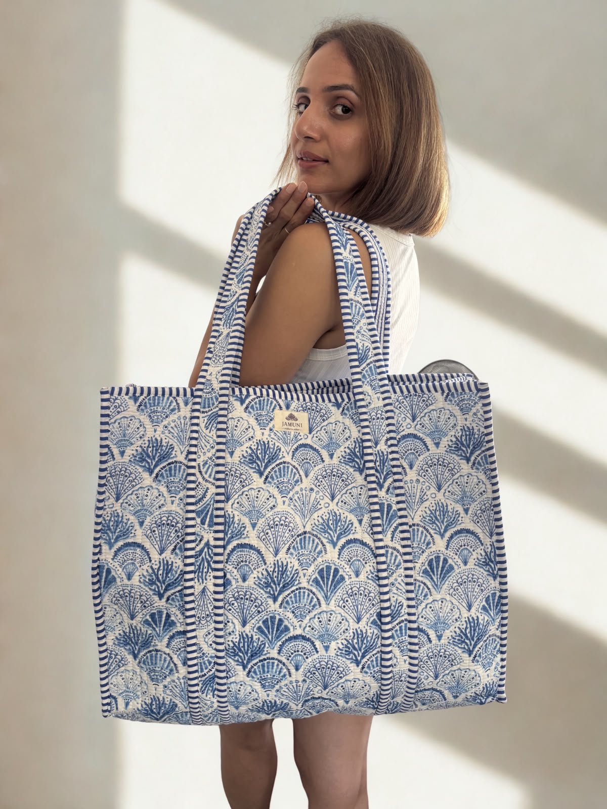 Ocean Shell Quilted Cotton Tote Bag