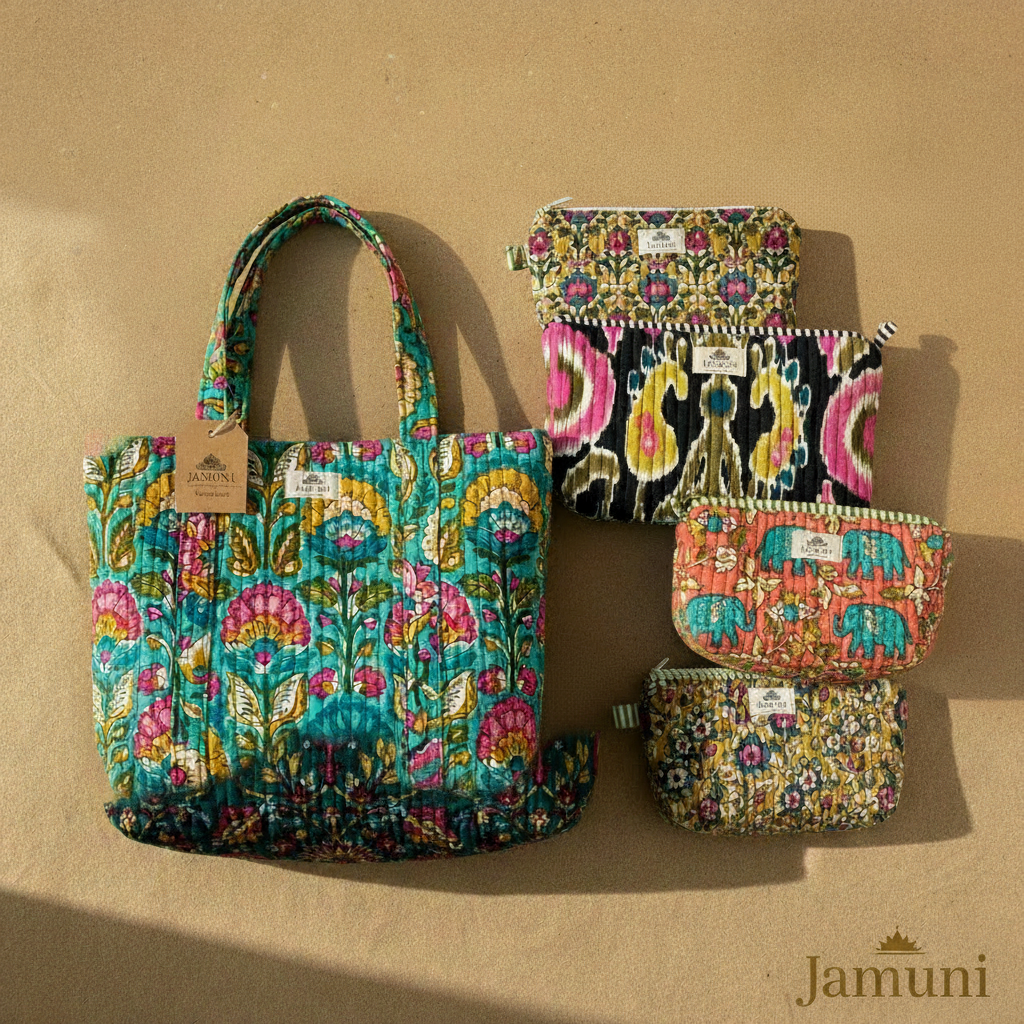 Cotton Tote + Quilted Pouch Set of 3